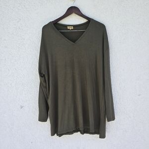 PIKO 1988 Women's Famous V-Neck Long Sleeve Loose Fit Bamboo Top Army M